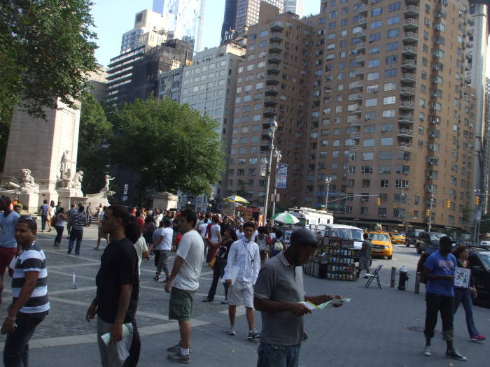 Columbus Circle, Broadway and 59th Street and Central Park West.