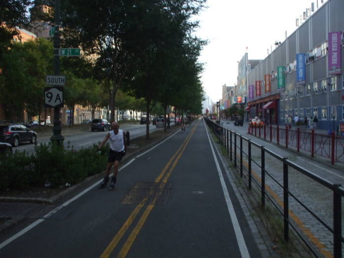 South on the bike path along Hudson River Park, past Chelsea Piers.