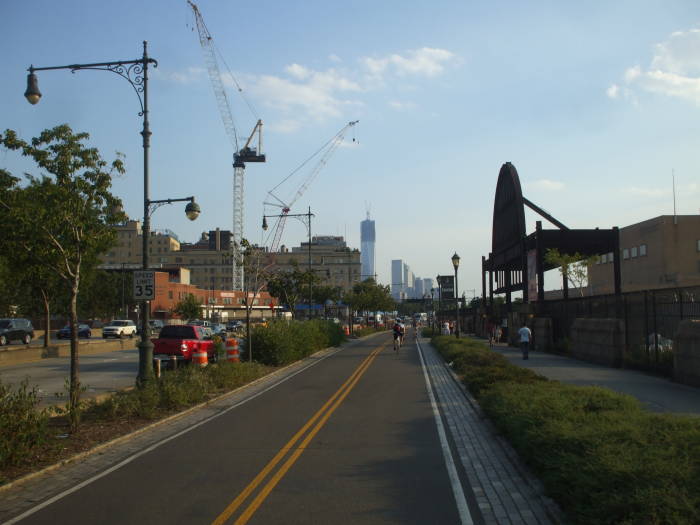 South on the bike path along Hudson River Park, past the Meatpacking District.