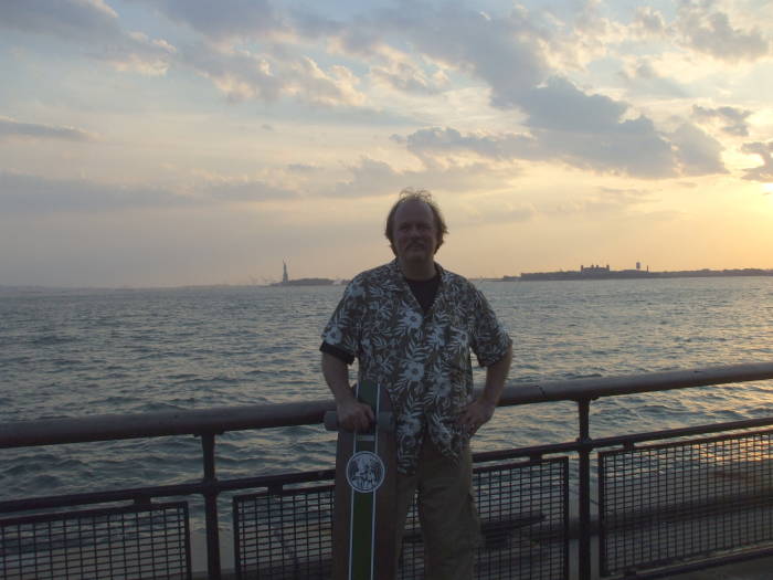 At the end!  At the Battery, Statue of Liberty and Ellis Island, Port of New Jersey in the background.