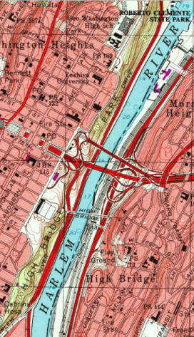 Topo map of Manhattan, Harlem River shore.