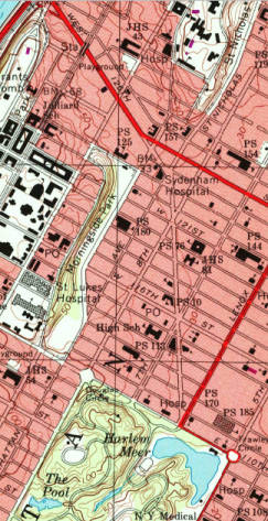Topo map of Manhattan, Harlem, Morningside Heights and Central Park.