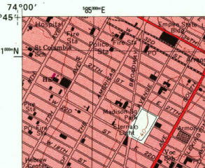 Topo map of Manhattan, Midtown, Empire State Building and Madison Square Park.