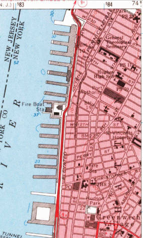 Topo map of Manhattan, Hudson River Shore.