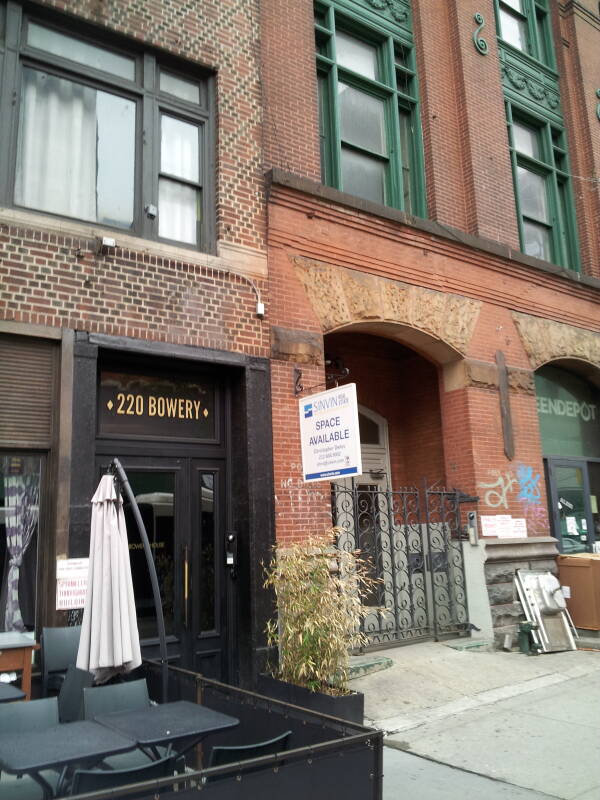 Entrances to the Bowery House at 220 Bowery and the former YMCA famous as The Bunker.