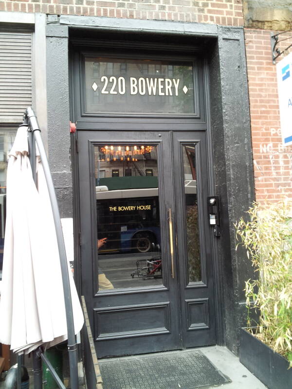 Entrances to the Bowery House at 220 Bowery and the former YMCA famous as The Bunker.