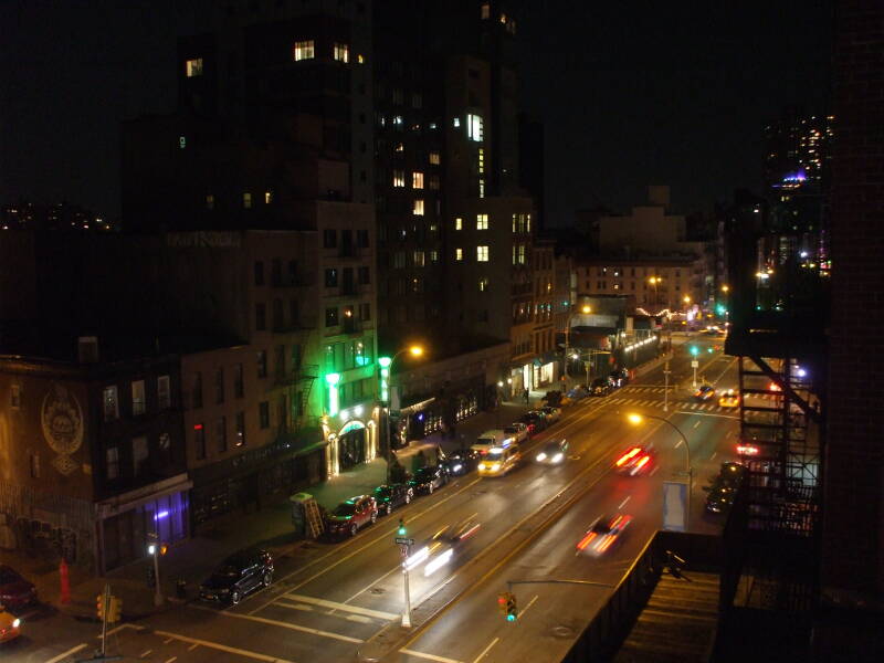 View south on Bowery from the roof of the Bowery House during the day.