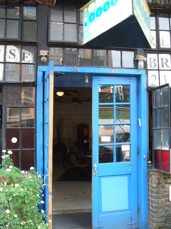 The front windows and doors of the Whitehouse SRO hotel and hostel.