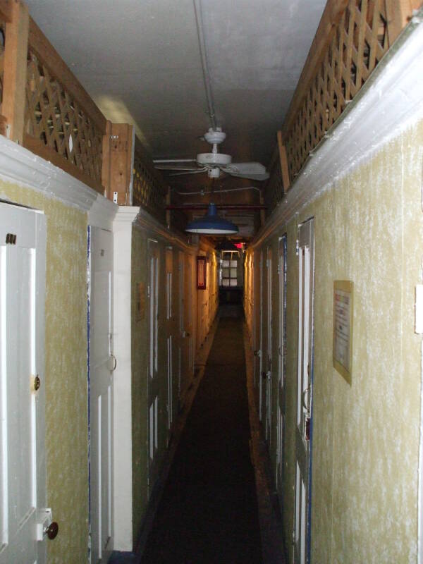The hallways of the Whitehouse SRO hotel and hostel.