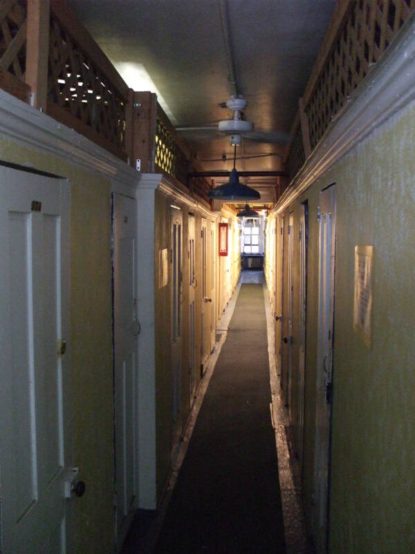 The hallways of the Whitehouse SRO hotel and hostel.