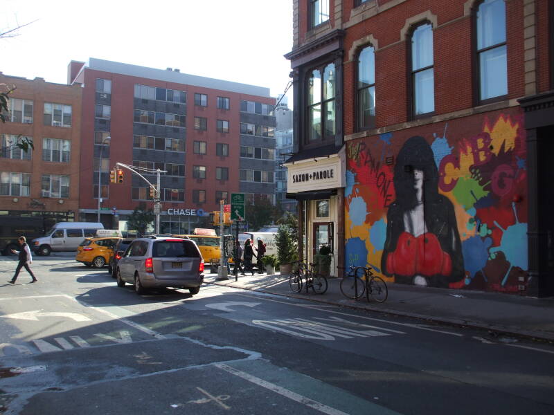 Ramones mural at the east end of Bleeker, across from site of CBGB, November 2016.