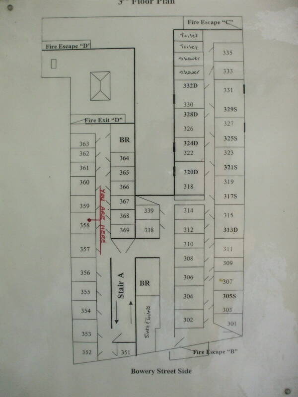 Map of the third floor of the White House combined SRO and hostel.
