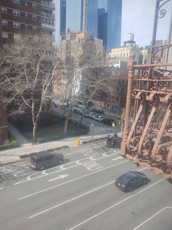Out the window on the fourth floor, to Eighth Avenue.