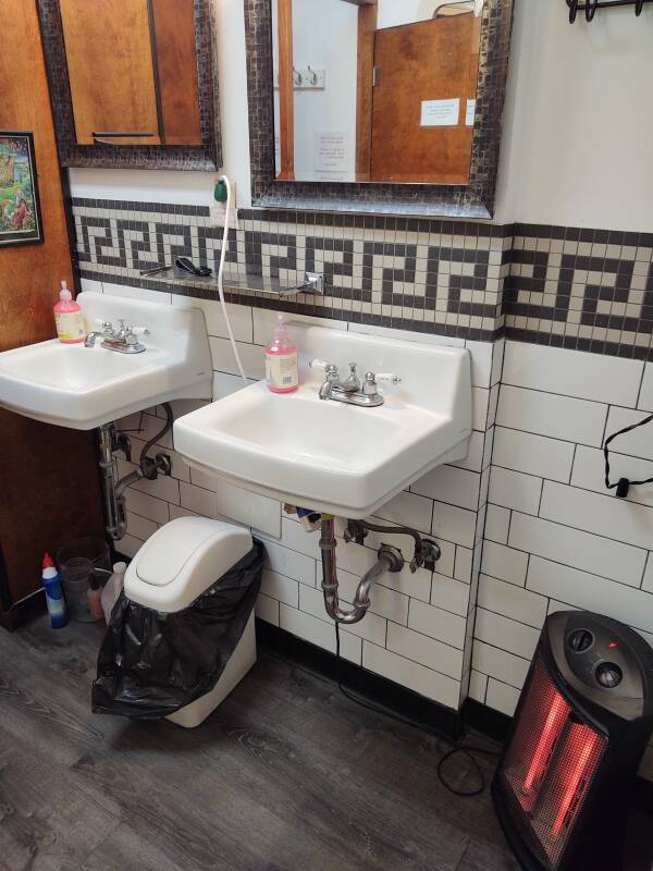 Sinks and space heater at the Interfaith Retreat.