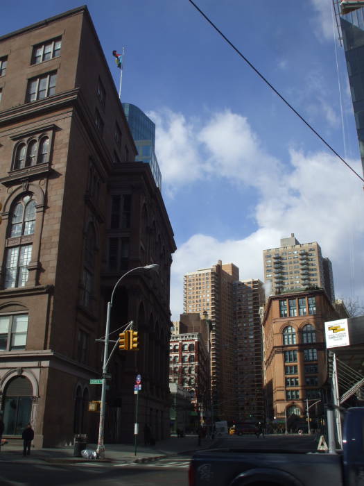 Cooper Union and Astor Place, looking west across 3rd Avenue along 8th Street.