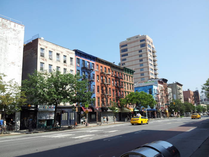 West side of Second Avenue just north of St. Marks Place in the East Village.