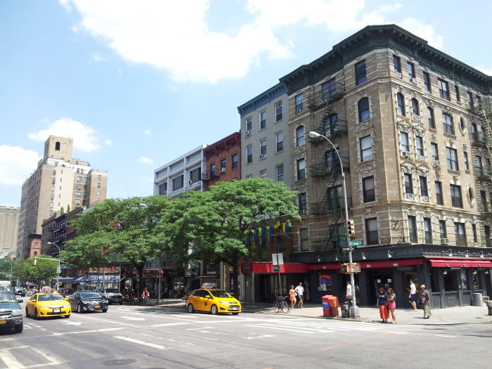 East side of Second Avenue just north of St. Marks Place in the East Village.