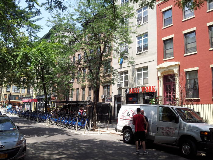 North side of St. Marks Place between Second Avenue and First Avenue in the East Village.