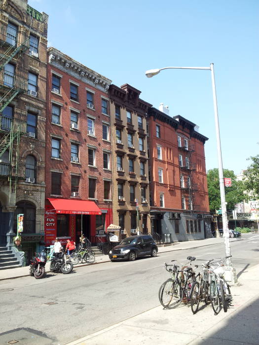 South side of St. Marks Place between First Avenue and Avenue A in the East Village.