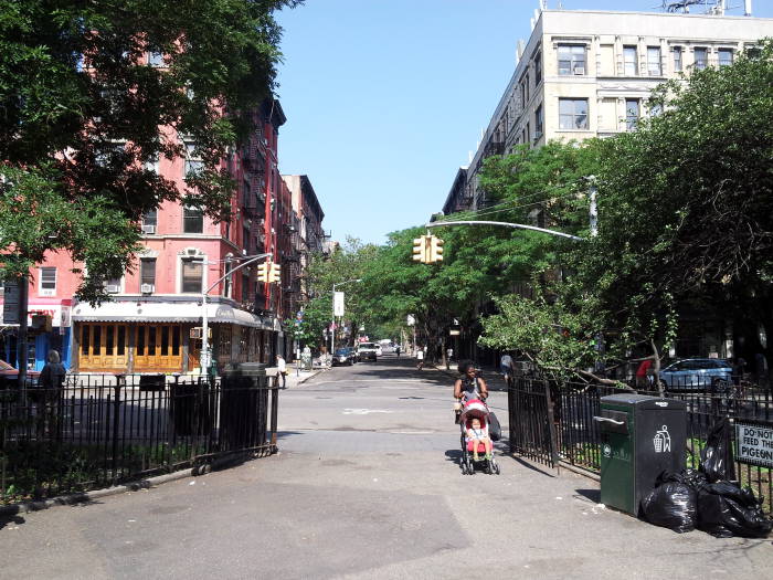 Looking down St. Marks Place across Avenue A from Tompkins Square Park in the East Village.
