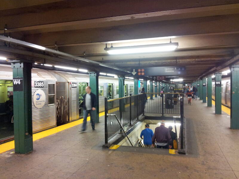 Onto the platform in the West 4th Street Washington Square Station on the New York MTA.