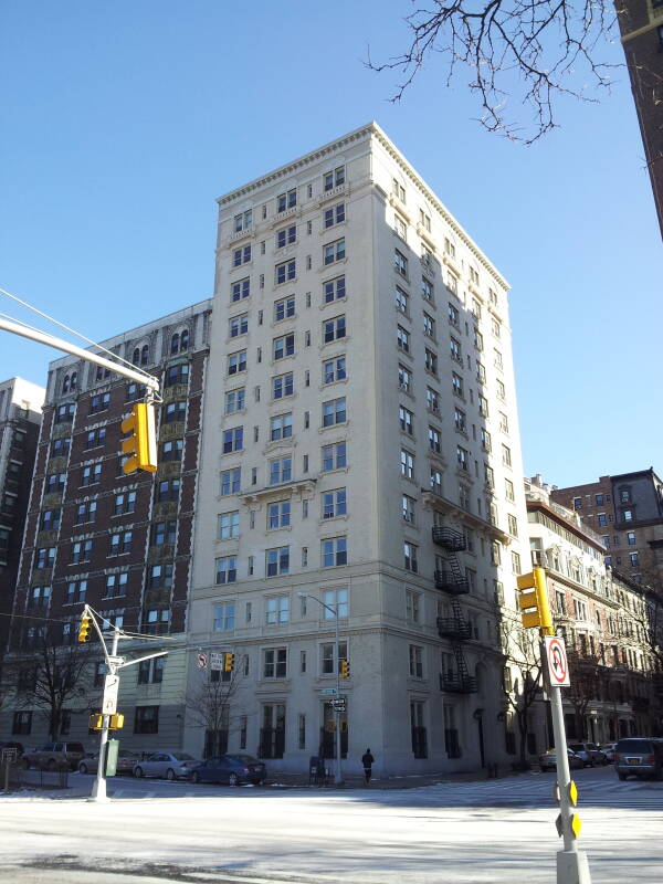 William S. Burroughs' apartment building the Rutherfurd at 360 Riverside Drive at the west end of West 108th Street on the Upper West Side.