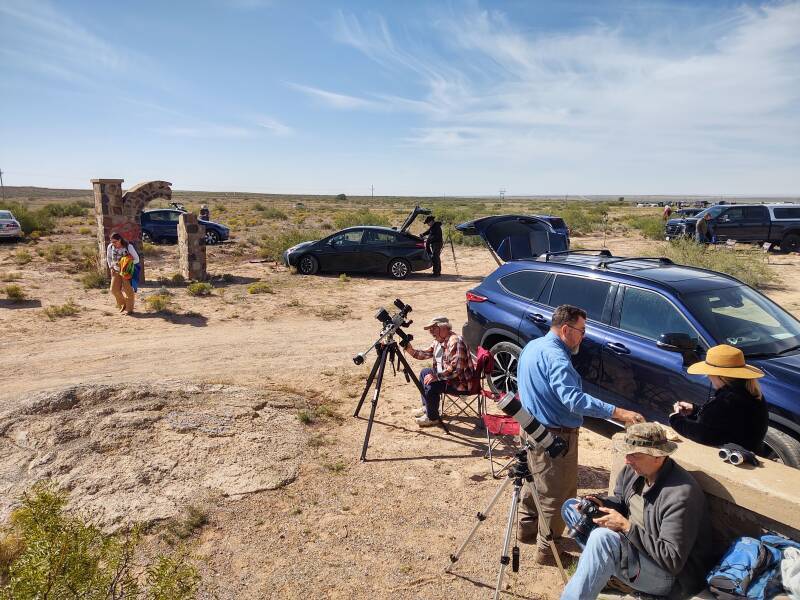 Solar astronomers at Frazier Schoolhouse along US 70 northeast of Roswell.