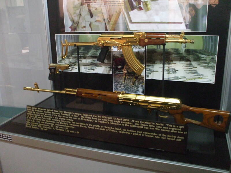 Gold-plated guns in the John F Kennedy Special Warfare Museum.
