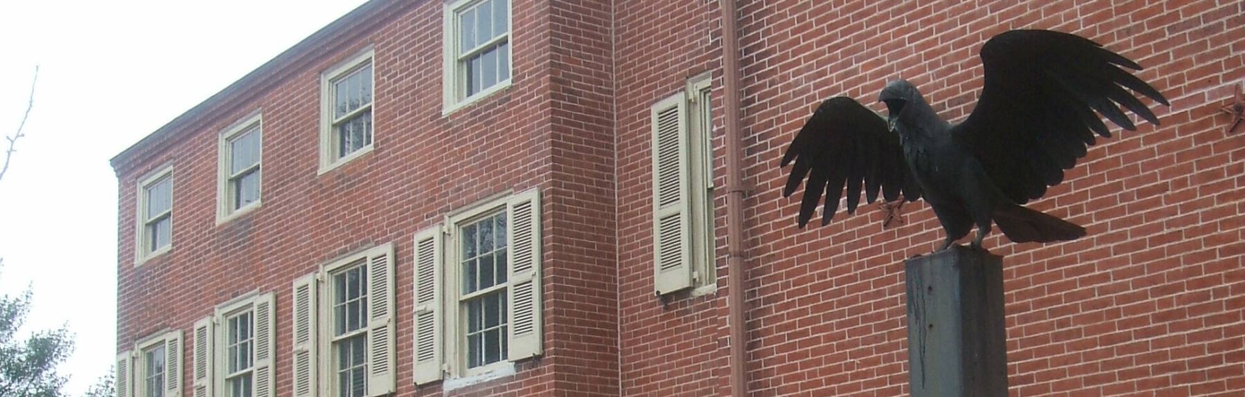 Raven statue outside Edgar Allan Poe's home in Philadelphia.