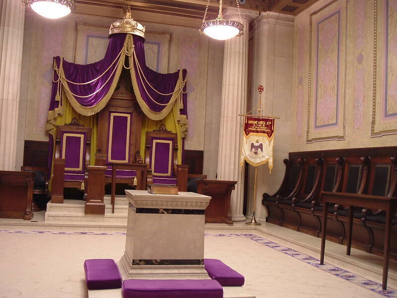 Freemason House of the Temple in Washington DC, as in 'The Lost Symbol' by Dan Brown, Masonic altar in smaller ceremony room.