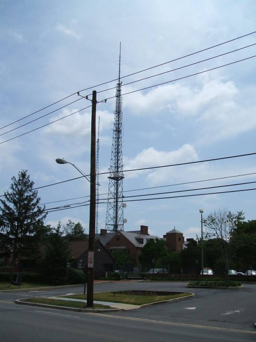 Radio transmitter towers behind the Naval Security Station.