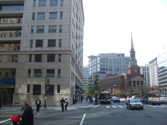 1306 H Street, Washington DC, site of Herbert O. Yardley's restaurant in 1942.  New York Avenue Presbyterian Church.  WMATA or Washington Metropolitan Area Transportation Authority bus.