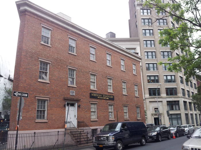 Northern Dispensary in Greenwich Village in New York, on the corner of Christopher Street and Waverly Place, a free medical clinic where Edgar Allan Poe received treatment for a head cold.