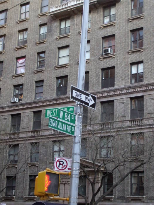 Street Sign at 84th St (Edgar Allan Poe Street) and Broadway, New York.