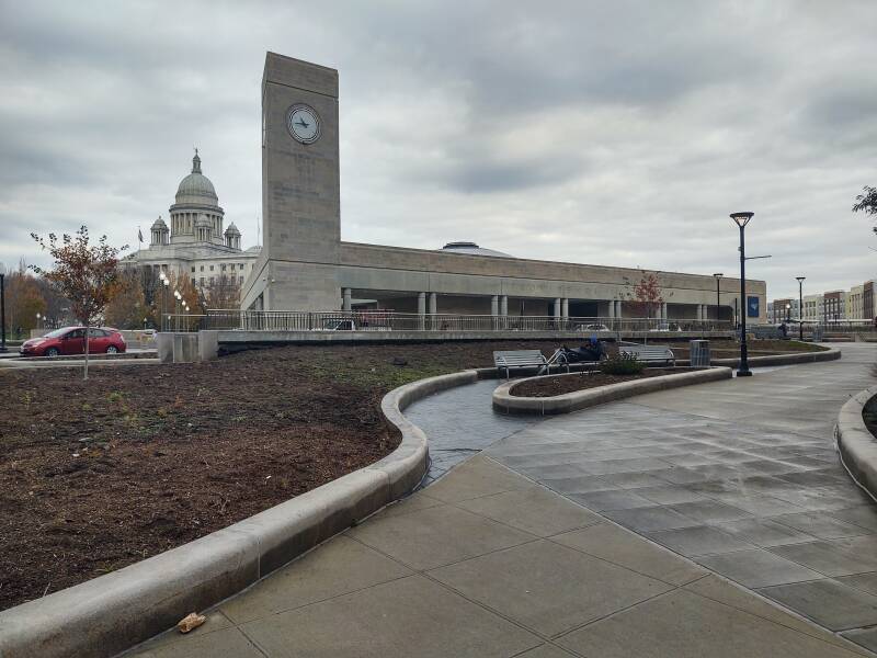 Amtrak station and Rhode Island State House.