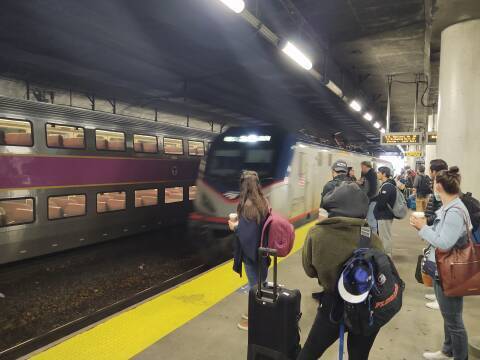 Amtrak Northeast Regional train enters the Providence station.
