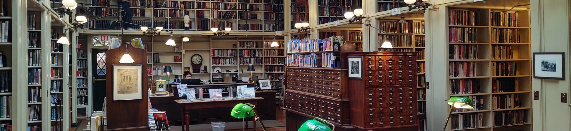 Shelves of books in the Providence Athenæum.