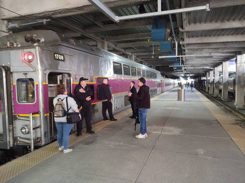 MBTA Purple Line about to depart Boston South Station for Providence (and beyond that to Wickford Junction).