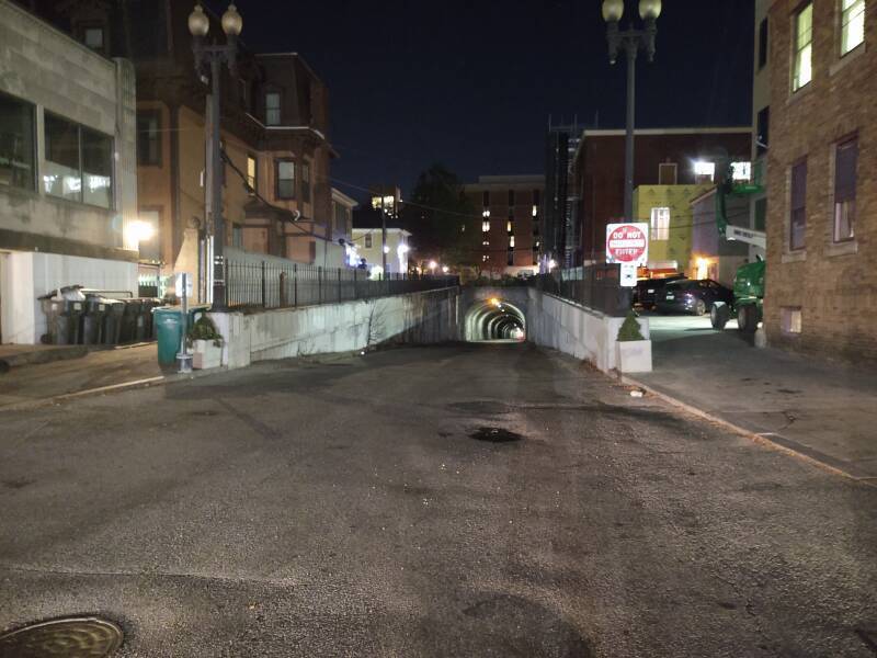 The chthonic East Side Transit Tunnel opening into Thayer Street in Providence, Rhode Island.