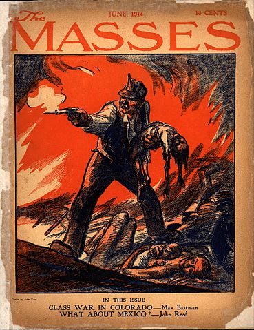Cover of June, 1914 'The Masses' by John Sloan, depicting the Ludlow Massacre, from https://commons.wikimedia.org/wiki/File:Masses_1914_John_Sloan.jpg