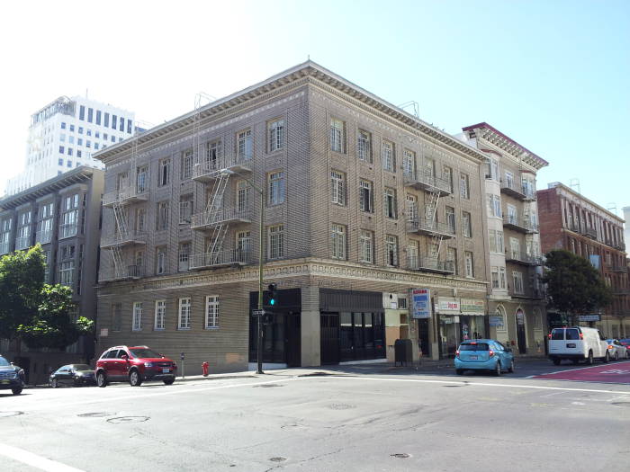 Possibly Floyd Thursby's hotel on the southwest corner of Geary and Leavenworth in San Francisco.