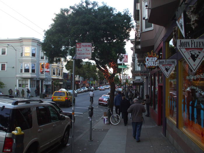 Restaurants and gift shops.  Haight Street, between its west end at Golden Gate Park and Mission Street.
