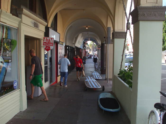 Surfboard rental shops in Venice, California.