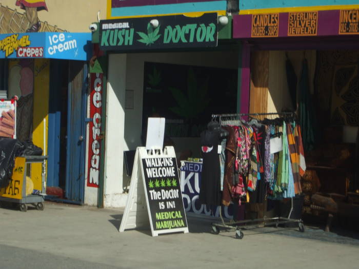 Kush Doctor medical marijuana clinic along the boardwalk in Venice, California.