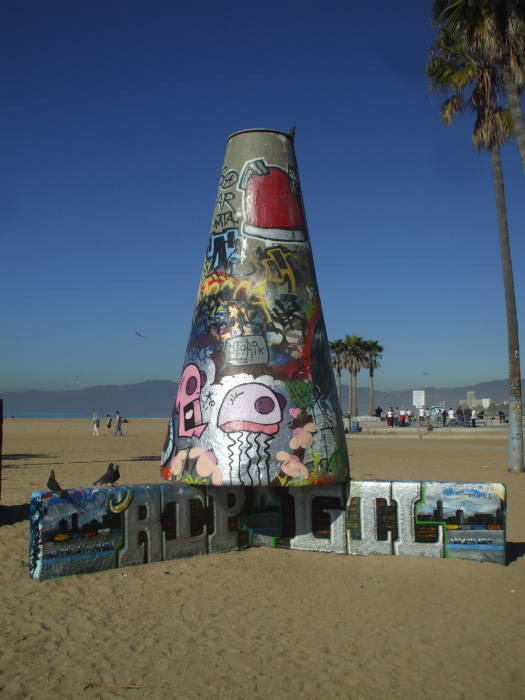 Official graffiti painting area on the beach in Venice, California.