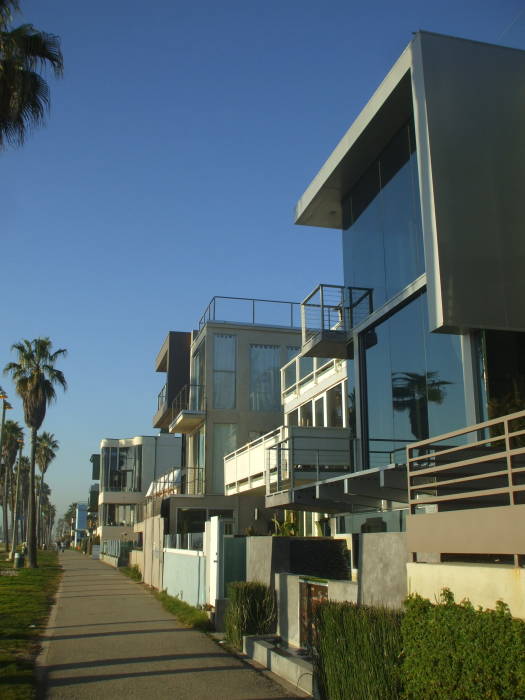 Nice homes along Ocean Front Walk in Venice, California.