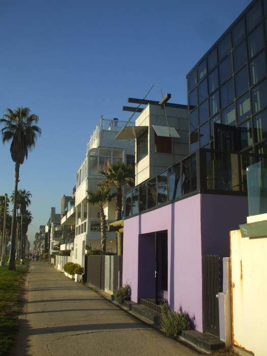 Nice homes along Ocean Front Walk in Venice, California.