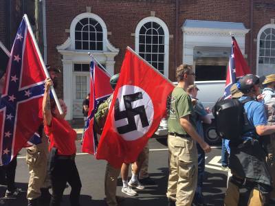 Neo-Confederate Donald Trump supporters with Nazi flags.