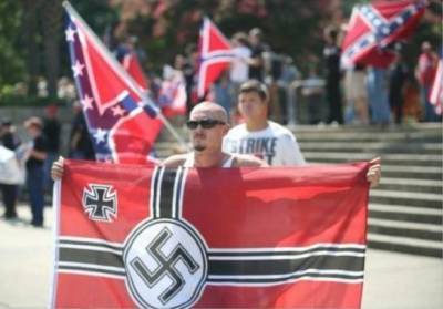 Right-wing groups with Confederate and Nazi flags.