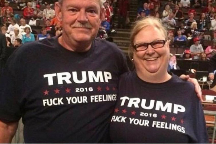 Typical Donald Trump supporters with vulgar slogans.
